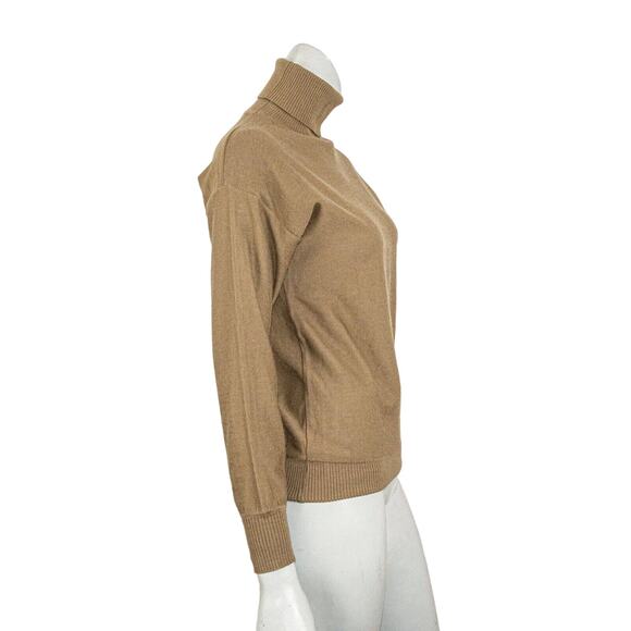 Vtg SAINT LAURENT rive gauche Women's Turtleneck Sweater in light brown sz S - Picture 5 of 9